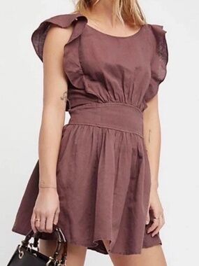 Free People Erin Linen Ruffle Open Back Dress Women's Size XS